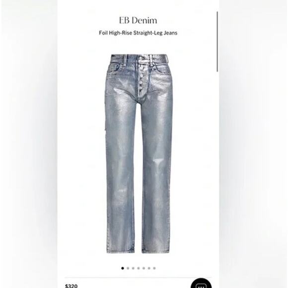EB Denim Silver Coated Jeans Women 26 $320 MSRP Straight High Rise Festival Rave - Picture 1 of 16